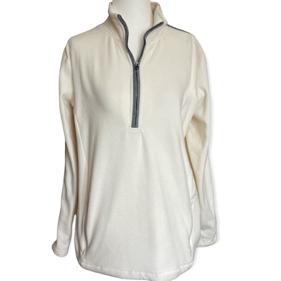Eddie Bauer Pullover Fleece White and Gray 1/4 Zip Soft Size Large Front Pockets - Picture 5 of 5